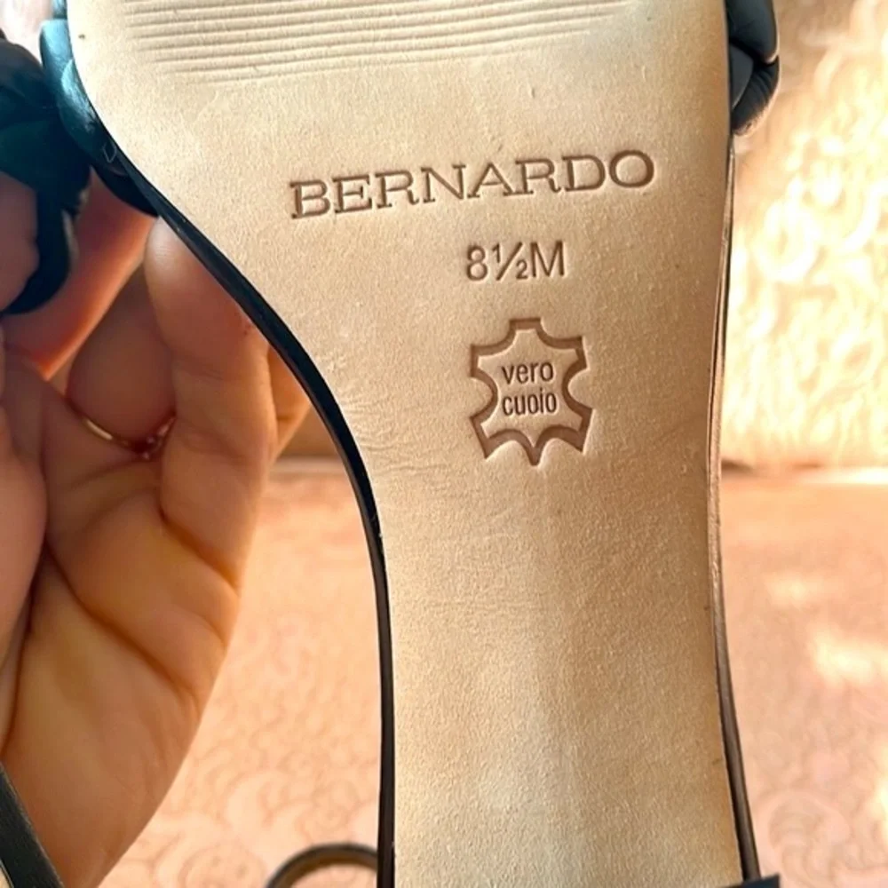 Brand New Bernardo Bethany Sandal Genuine Leather Black Heeled Braided Strap